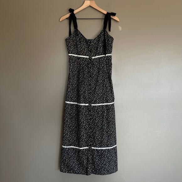 LA LIGNE Kate Floral Midi Sundress In Black Floral Size Small Tie Shoulder Chic - Picture 3 of 13